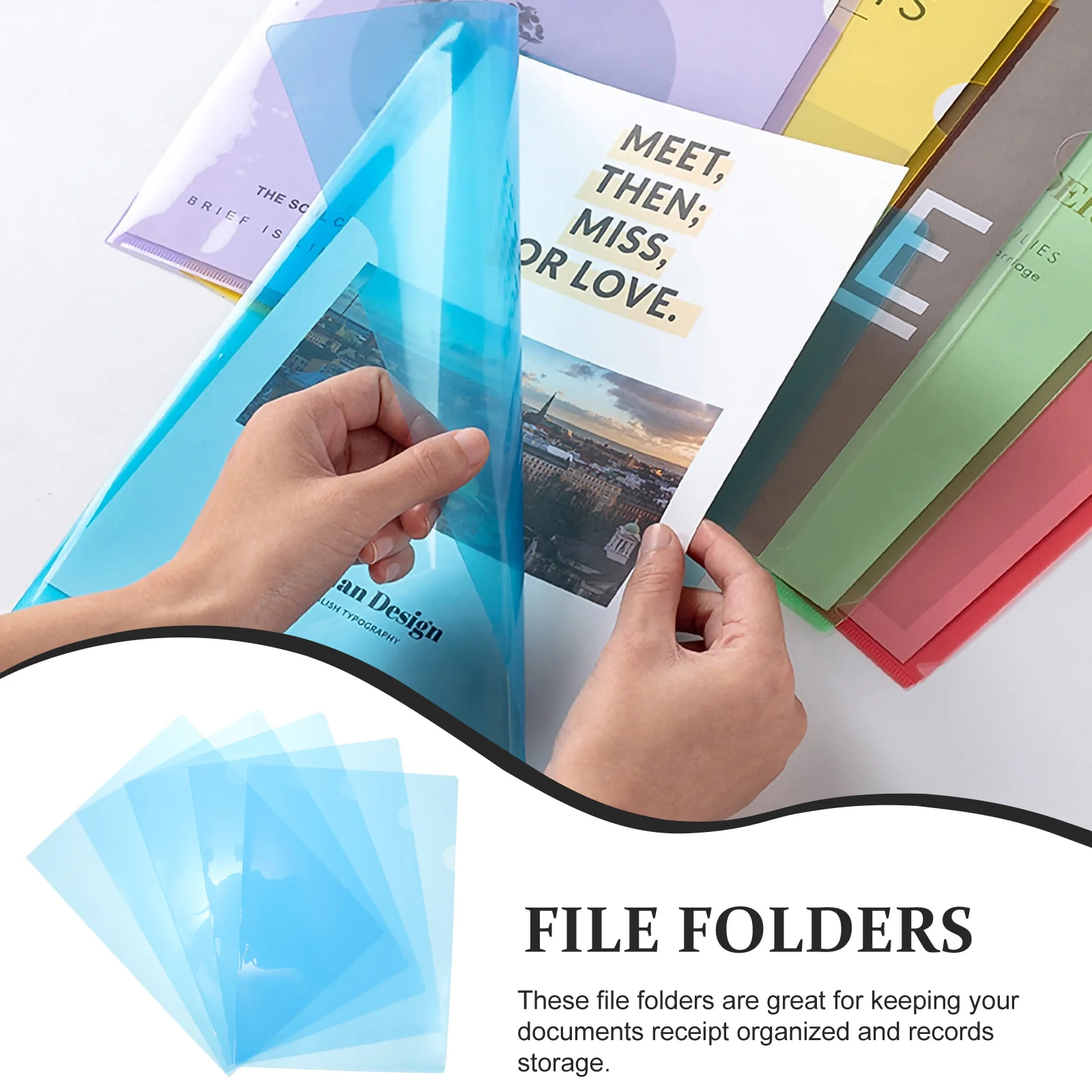 

12pcs Clear Plastic File Folders Color Document Holders A4 Paper Storage Protector Exam Study Office Organizer Sleeve