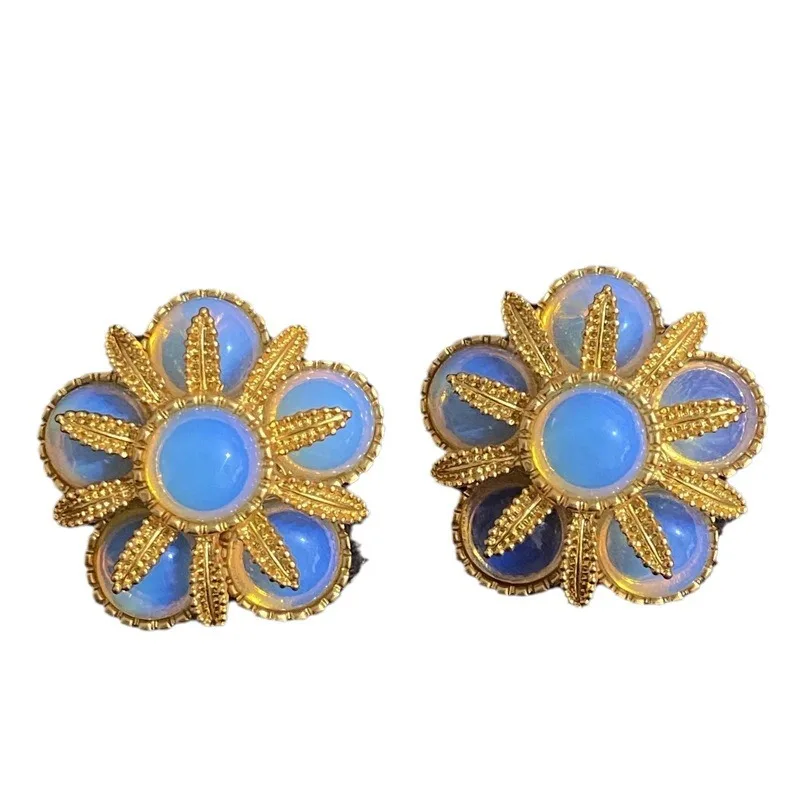 أقراط مرصعة بالبروتين العتيقة ، كلاسيكية ، راقية ، عصرية ، طبقة مزدوجة ، زهرة ، عتيقة #5