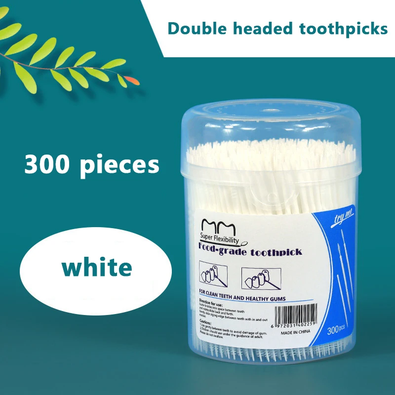 300pcs Plastic Double-head Interdental Brush Dental Floss Stick Mouth Hygiene Plastic Toothpicks Toothbrush Teeth Cleaning Brush