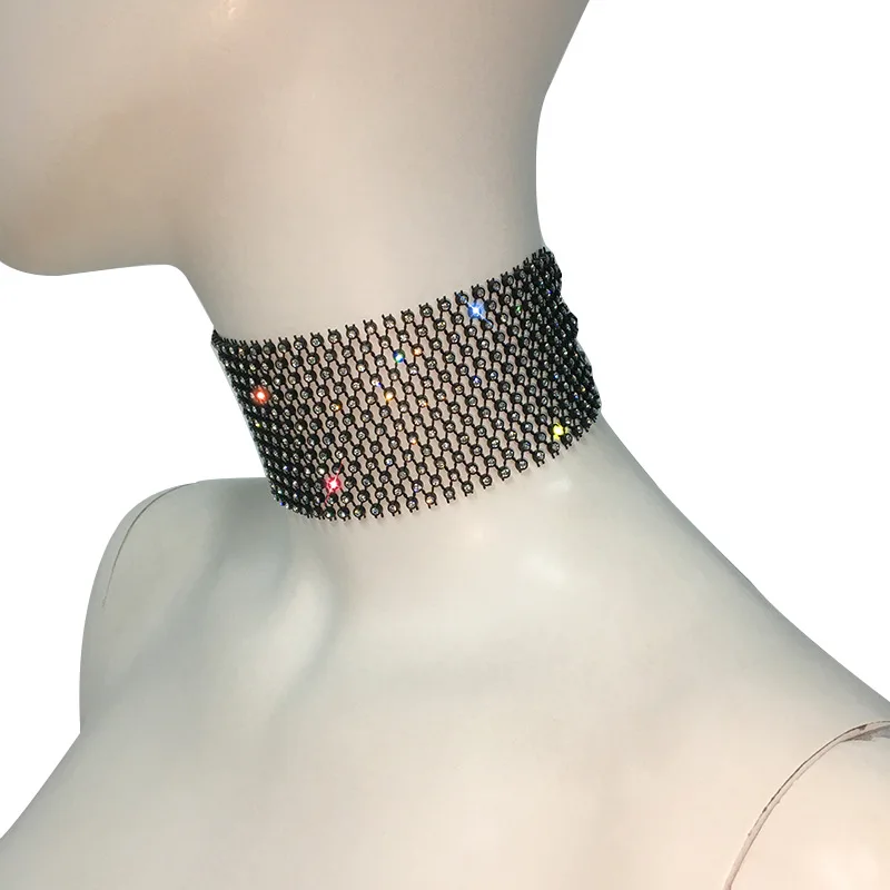 Europe And The United States New Collar Fishnet Rhinestone Personality Trend Necklace Hollow Exaggerated Punk Choker