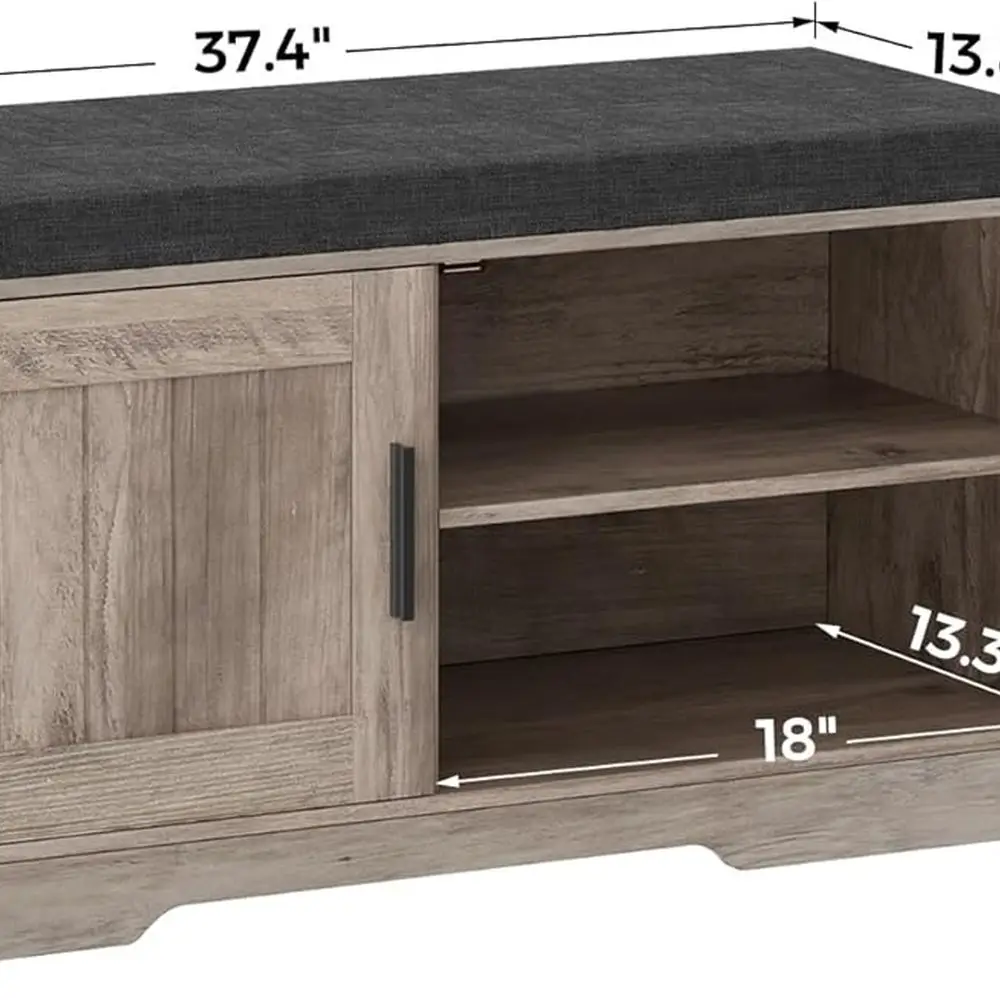 مقعد تخزين الأحذية بطبقة مزدوجة مع وسادة، خزانة ببابين، رف قابل للتعديل، 13.8 × 37.4 × 18.5، مناسب للمدخل، وغرفة المعيشة