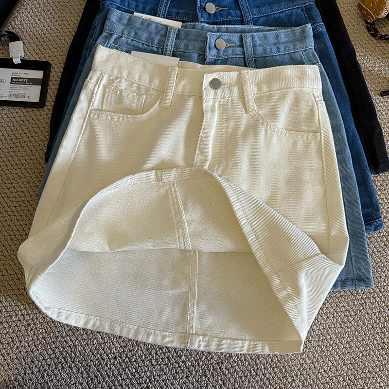 

High Wiast Denim Short Skirt for Women Summer 2025 New Vintage A-line Pocket Design Wrap Skirts Student Versatile Skirt