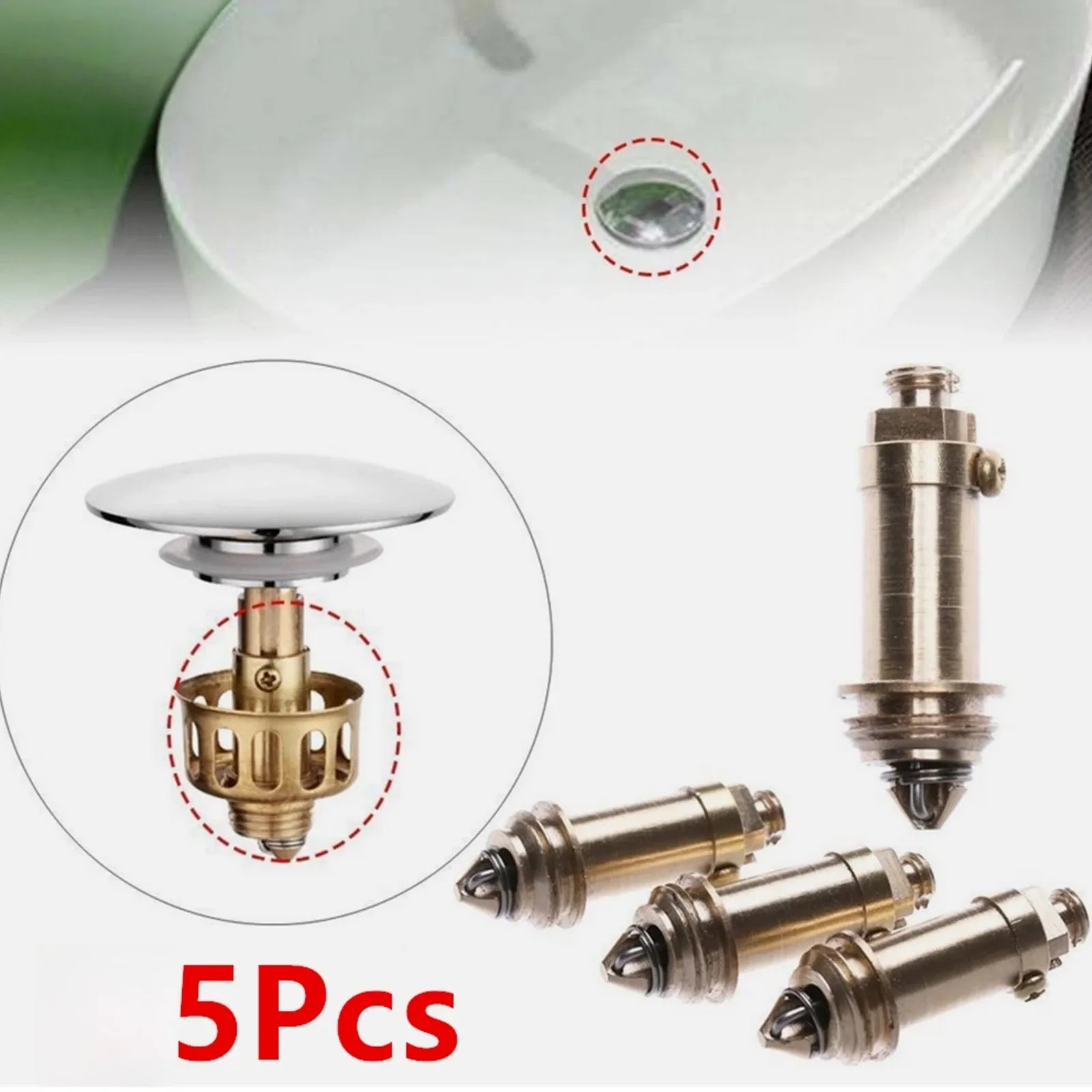 5Pcs Gold Copper Basin Sink Pop Up Plug Bolts for Sink Basin Bathroom Waste Spring Loaded M8 M16 Thread Corrosion Resistant