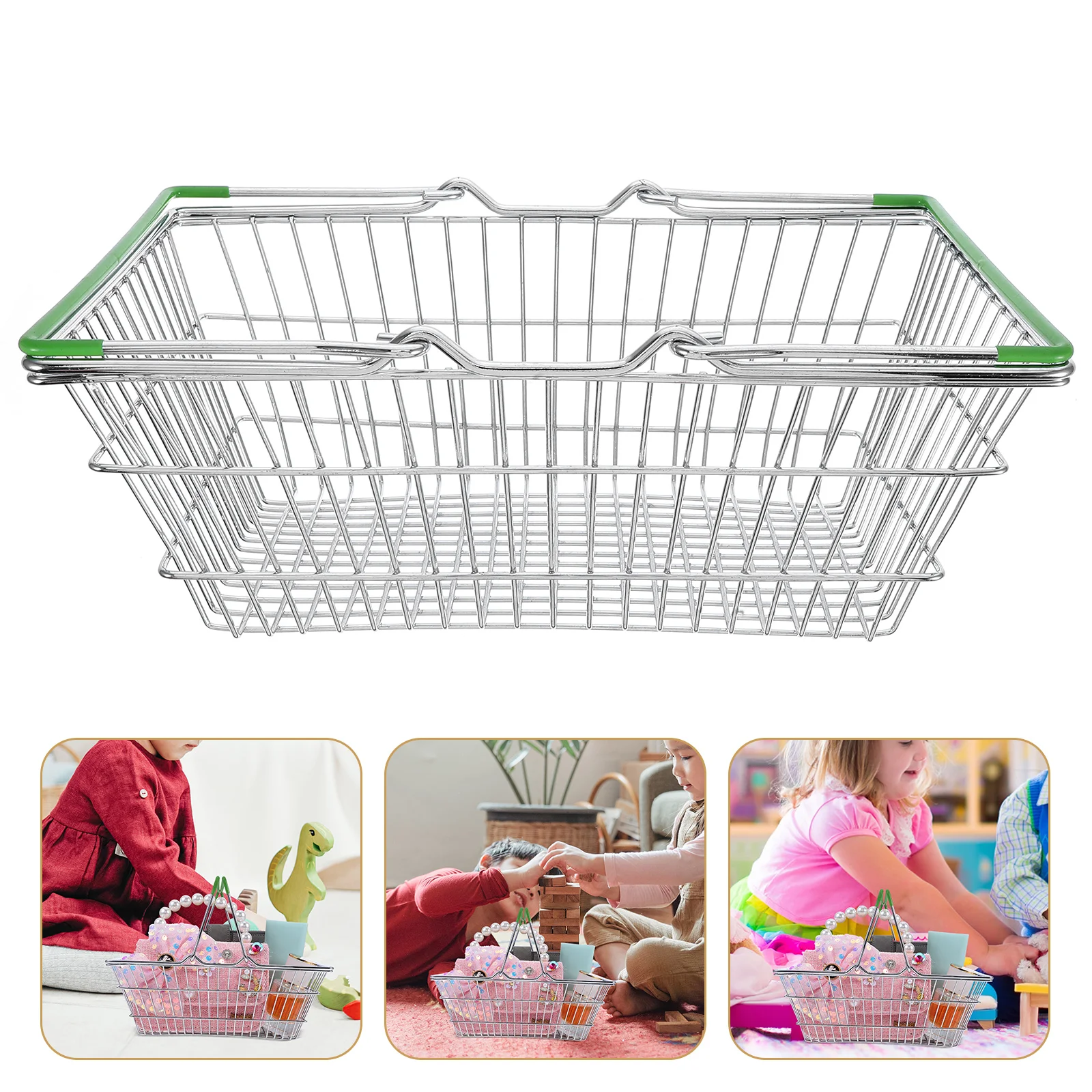 

Mini Shopping Basket Metal Crafts Desktop Toy Supermarket Props Iron Baskets Storage