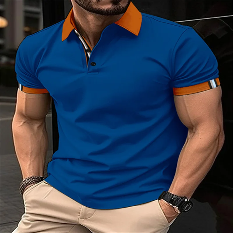 Camisa polo respirável e confortável monocromática masculina, lapela casual empresarial, blusa manga curta, roupa da moda versátil na rua, verão