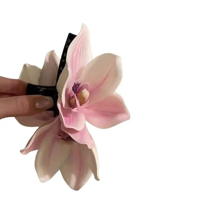 Große Orchideenblüten-Haarklammer für Damen, Hochzeit-Haarspange, Modische Mädchen-Pferdeschwanz-Haarklammer, Haarschmuck – Detail 7