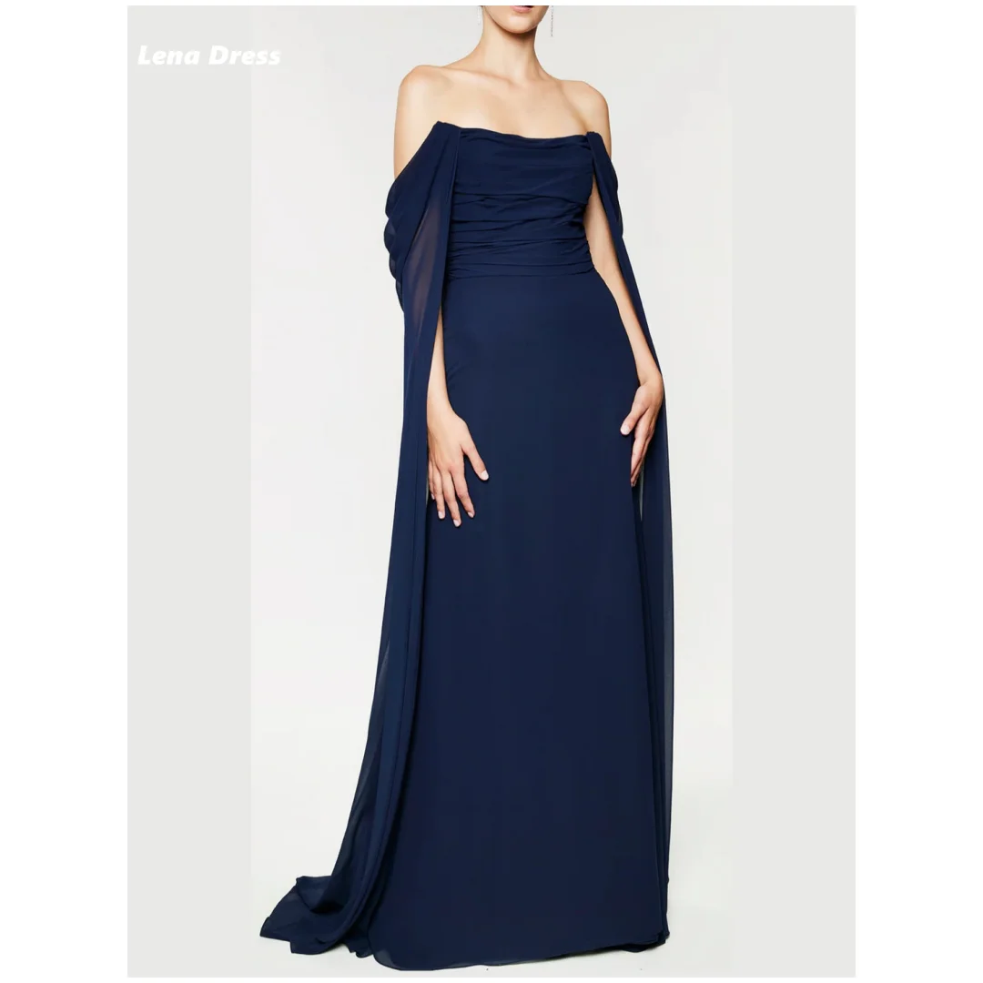 

Lena Off the Shoulders Women Evening Dress Woman Navy Blue Party Dress for Wedding Formal Dresses Woman Chiffon Long Skirt Prom