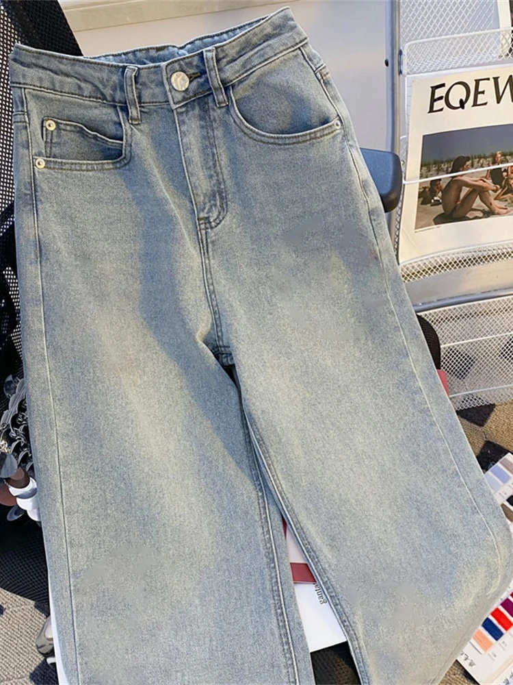 

Retro American Waed Straight Leg Jeans Women's Summer Casual Loose Slim High Waist Narrow Version Wide Leg Pants