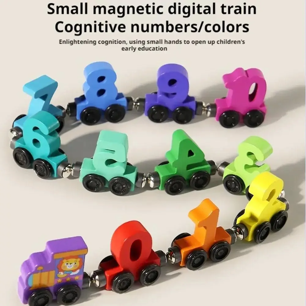 Wooden Number Train Set Toy Includes 1 Engine Cars for Toddlers Boys and Girls, Compatible with Major Brands Train Set Tracks