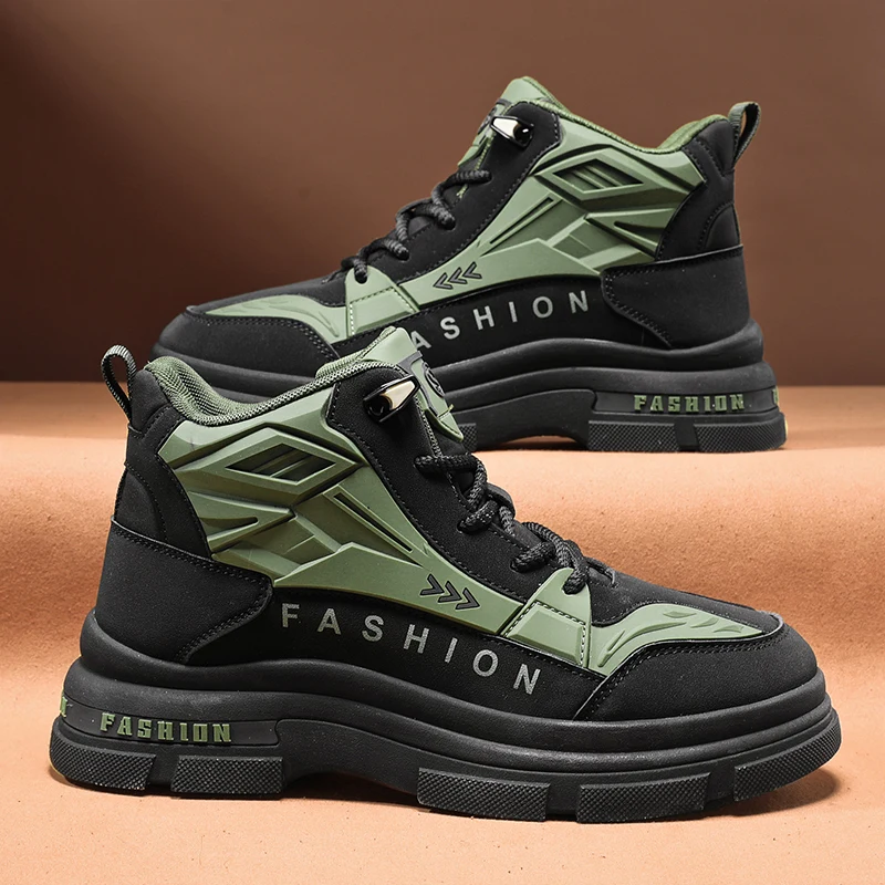 

Men Sports Boots New High-quality High Top Leather Flat Bottom Anti Slip Outdoor Work Shoes Comfort Wear-resistant Casual Shoes