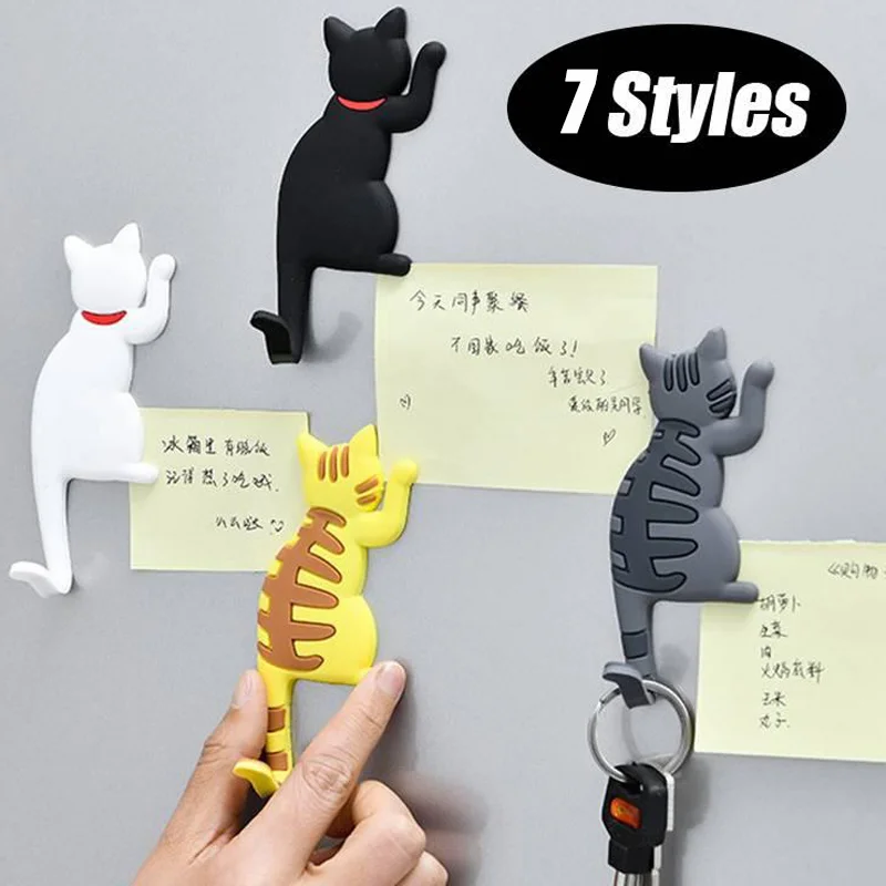 Magnetic Cartoon Cat Refrigerator Wall Mount Sticker Fridge Magnet Hanging Hook Tail Fridge Magnet Hook Door Home Decorations