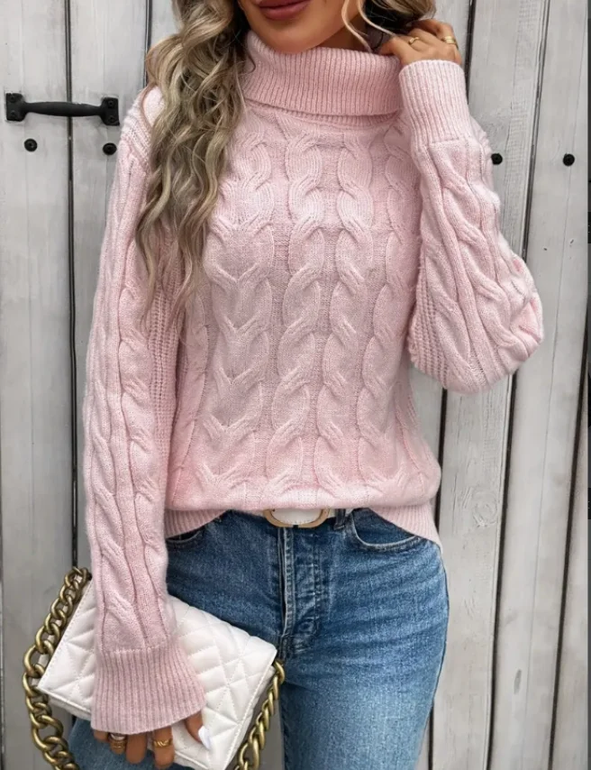 

Solid color Fried Dough Twists long sleeve high neck knitwear sweater