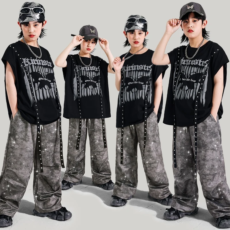 Jazz danse scène porter garçons noir haut de danse Shuffle pantalon Hip Hop pantalon enfants rue danse tenue mode Streetwear 1896