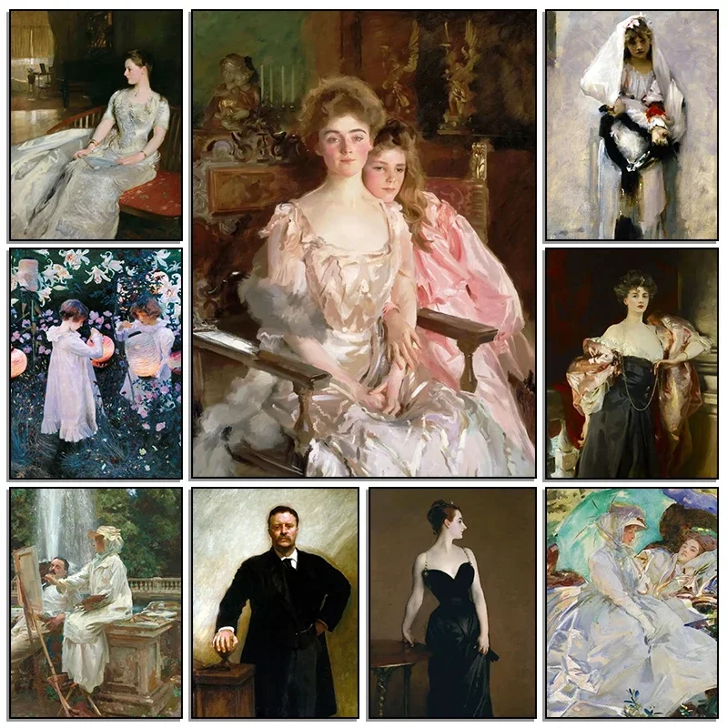 Retro Lady Helen Vincent John Singer Sargent Beauty Woman Poster Rose Art Poster Canvas Painting Print Picture Room Home Deco