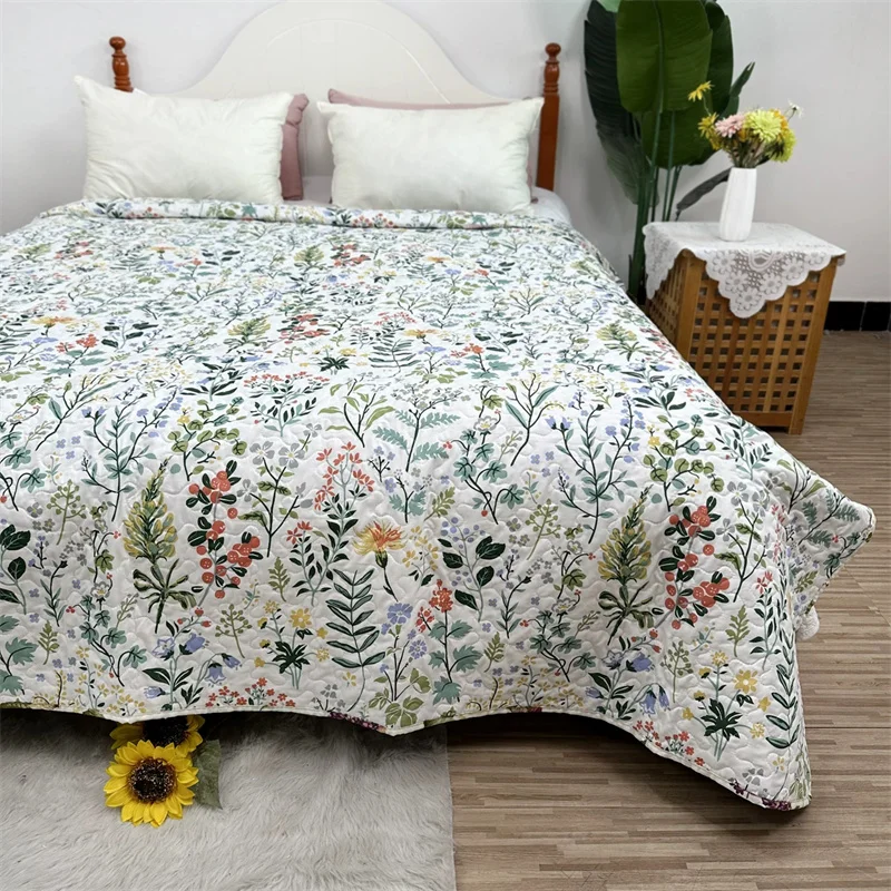 1pc Quilted Bedspread on The Bed Floral Printed Summer Quilt Coverlet Padded Double Bed Cover Sheet Plant Blanket No Pillowcase