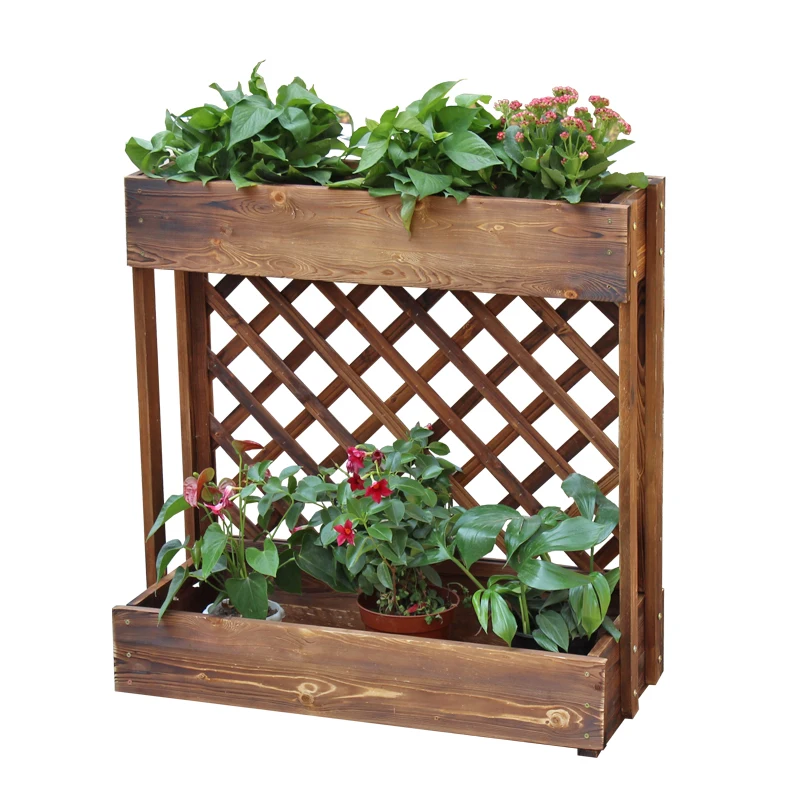 

planting box Grid fence Balcony courtyard partition slot Carbonized double-layer stand