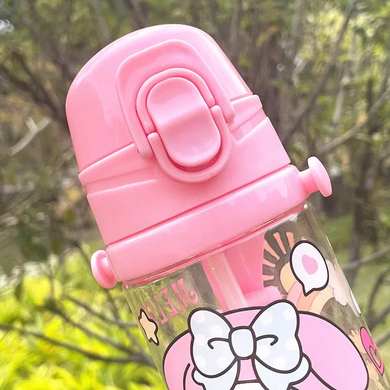 450ml Sanrio Cute Water Bottle with Straw mymelody Kuromi Cinnamoroll Portable Travel Bottles Sports Fitness Cup