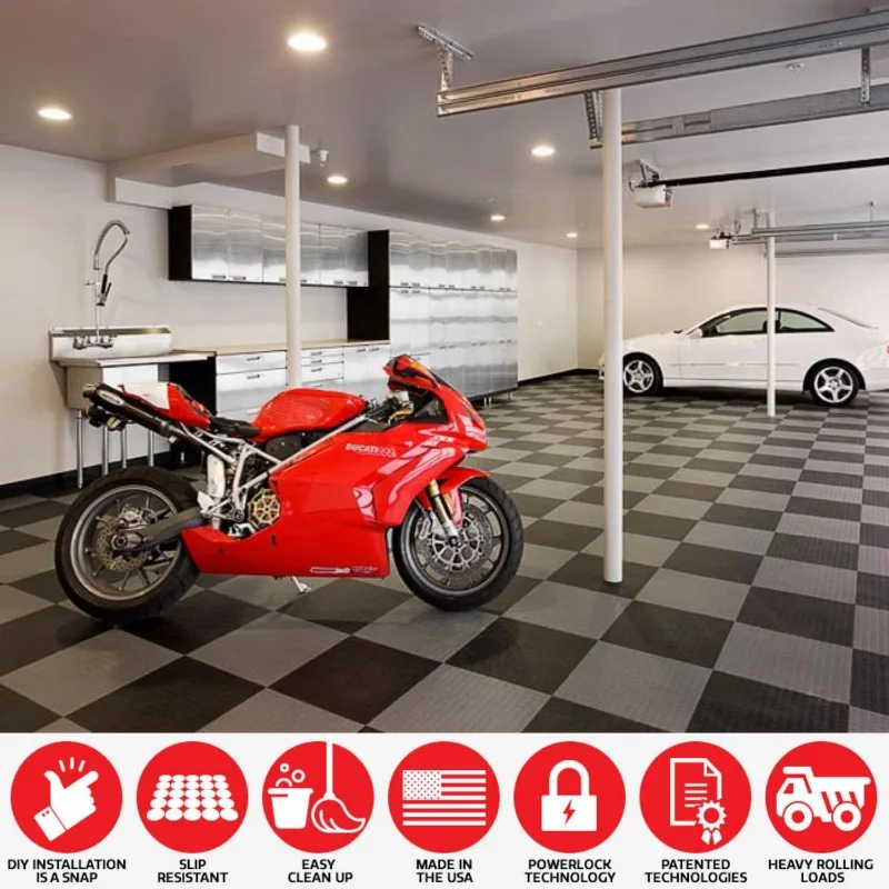 نمط عملة GarageDeck، بلاط أرضيات جراج متشابك متين من كوبوليمر غير قابل للانزلاق (48 عبوة)، أبيض