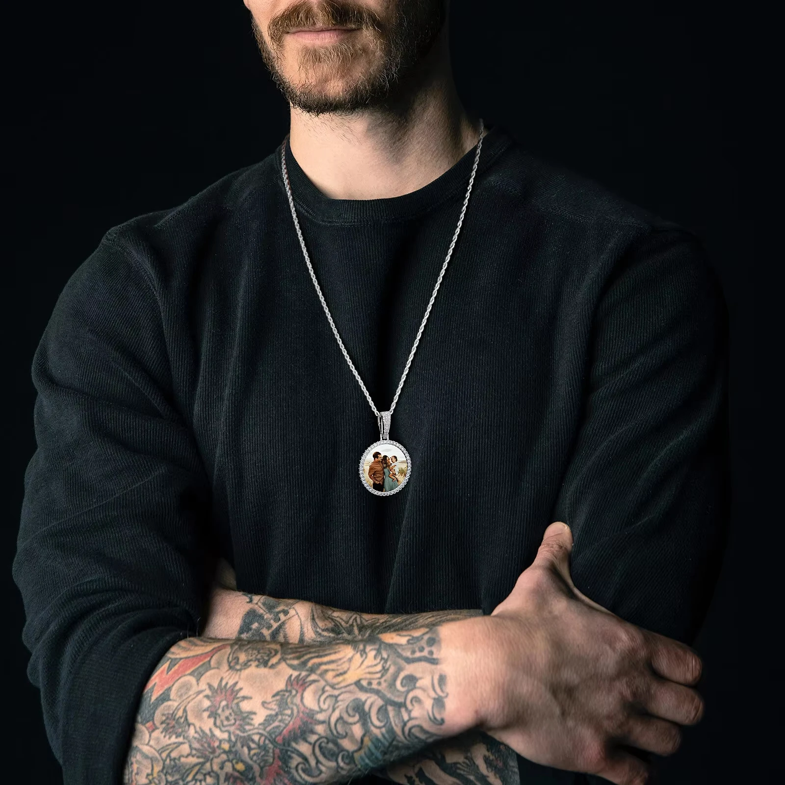 Personalisierte Foto-/Logo-Halskette Hip-Hop Runder Rahmen-Anhänger Individueller Schmuck Geschenk für Freunde & Familie Perfekt für Weihnachten – Detail 13