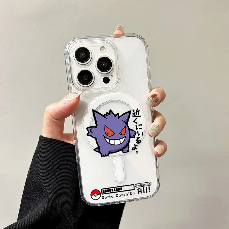 

Чехол с беспроводной зарядкой Cartoon Pokemon Pikachu Gengar для iPhone 17 Air 16 E 15 14 Plus 13 12 Mini 11 Pro Max, силиконовый чехол