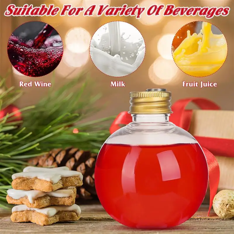 10pcs Christmas Shape Juice Bottle with Hanging Cap Clear Plastic Candy Gift Packaging Decor Pendant Booze Ball 100/150/250ml