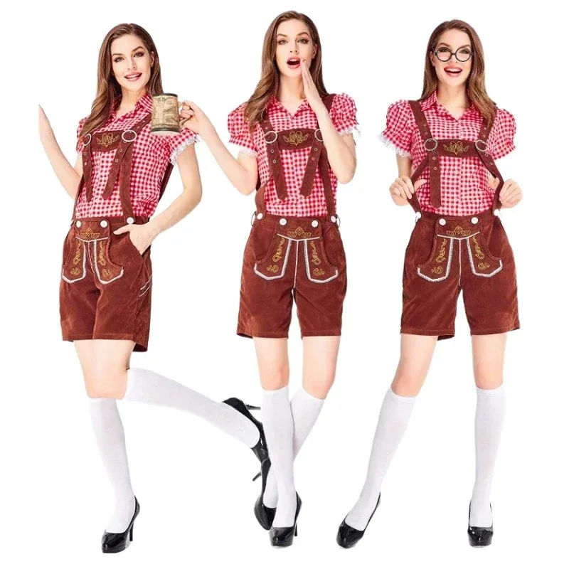 أزياء مهرجان أكتوبر البافارية التقليدية للنساء ملابس منقوشة Dirndl ملابس مهرجان أكتوبر الألمانية لحفلات البيرة فستان تنكري