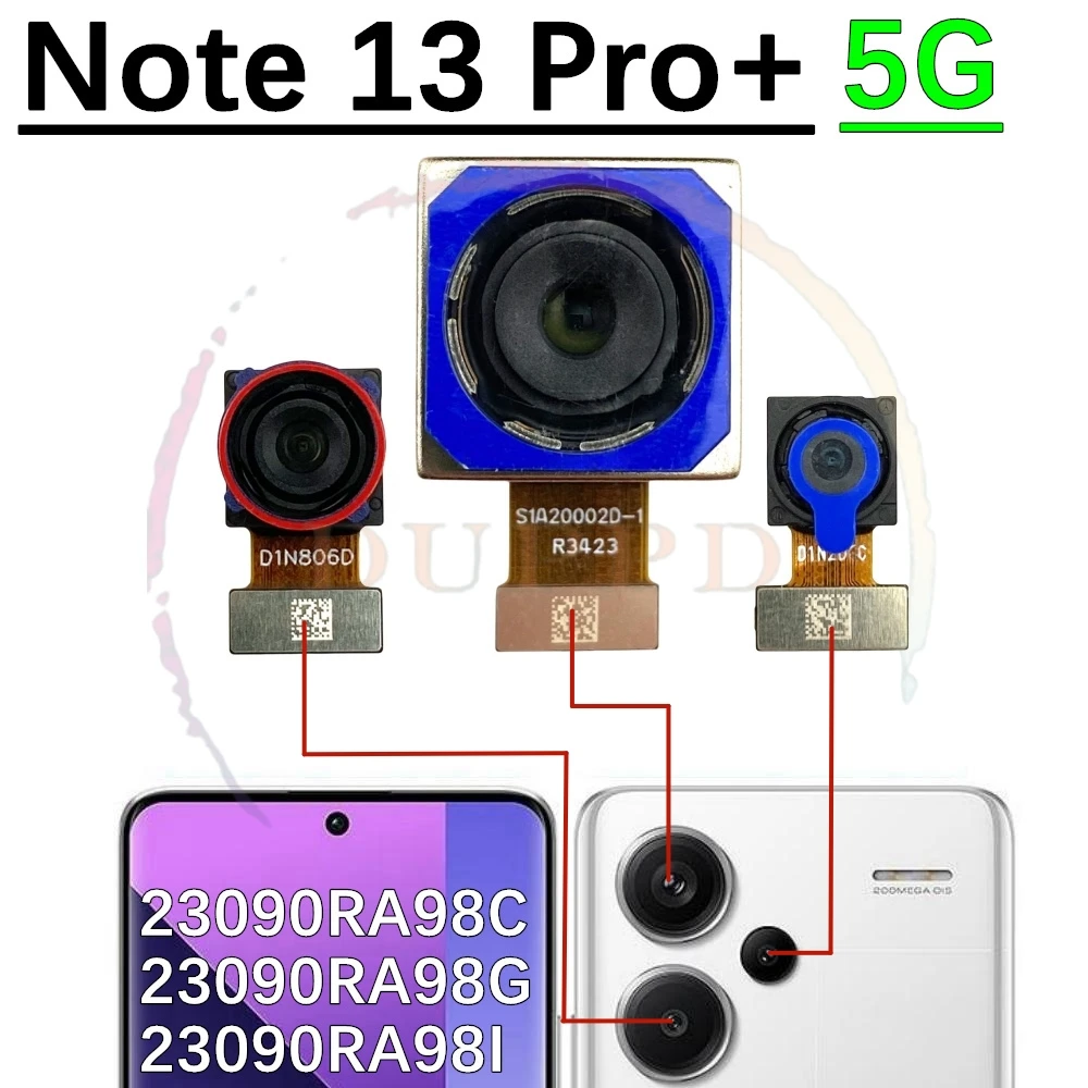 Back Facing Main Camera For Xiaomi Redmi Note 13 Pro+Plus Rear Wide+Macro Selfie Samll Front Camera Flex Cable Part