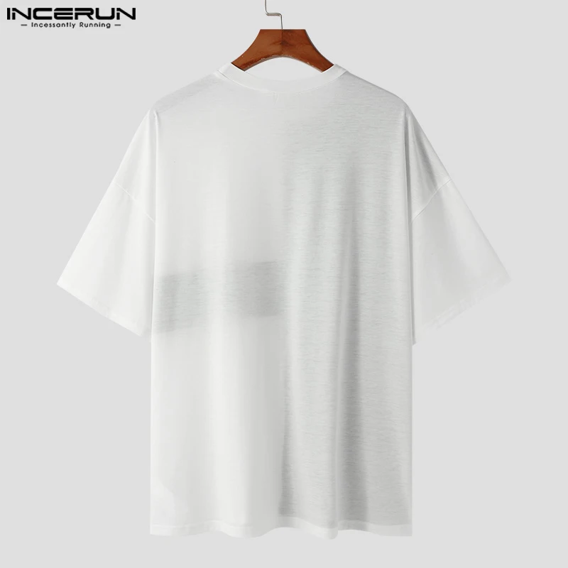 INCERUN Men T Shirt Patchwork O-neck Short Sleeve Loose Korean Style Men Clothing Streetwear 2024 Fashion Casual Tee Tops S-5XL