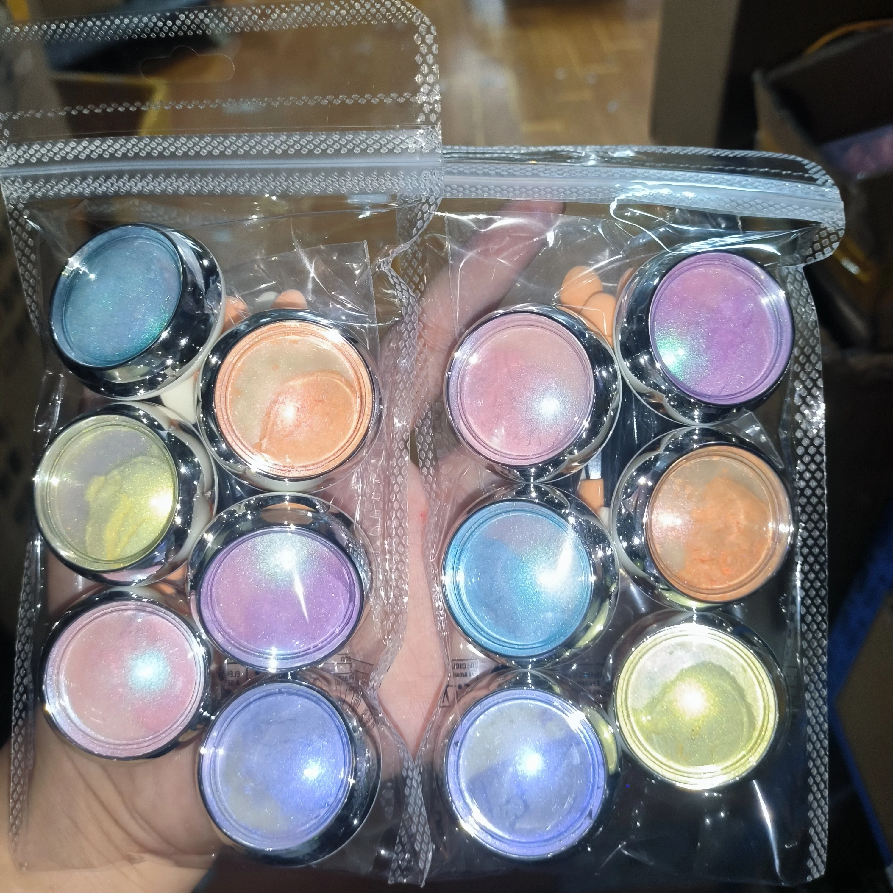 6Jars/Set Aurora Mermaid Nail Art Powder(with Brushes) Holographic Pearlescent Chrome Pigment Dust Chameleon DIY Nail Supplies &