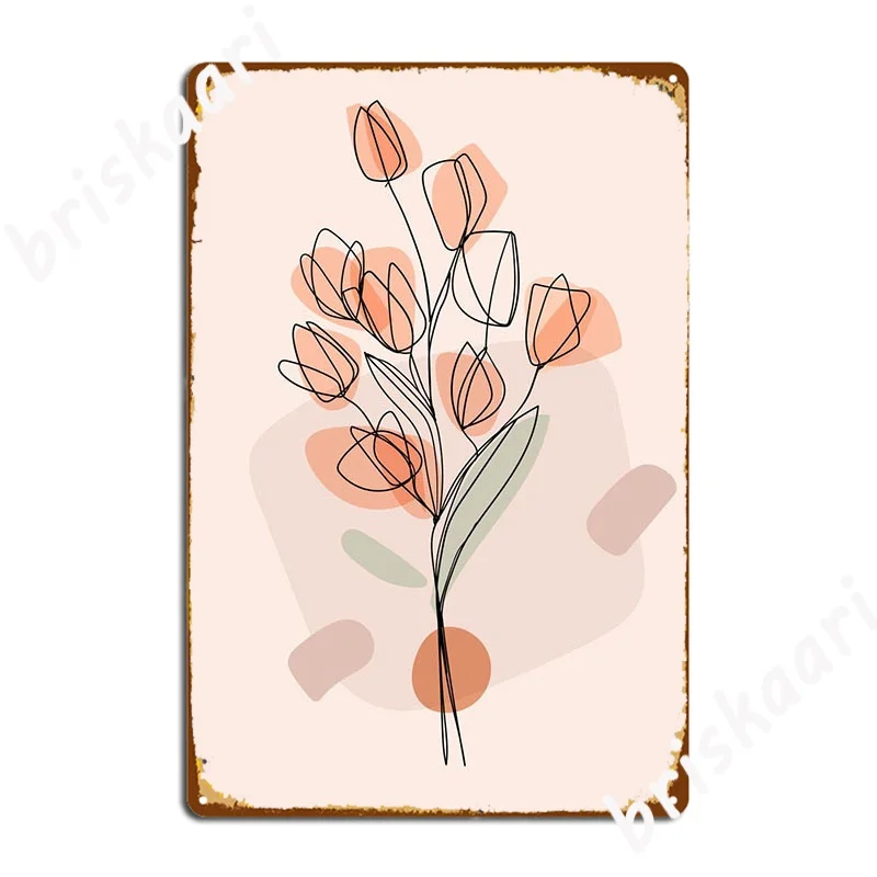 Floral Continuous Line Art Poster Metal Plaque Club Club Bar Plaques Designing Tin Sign Poster