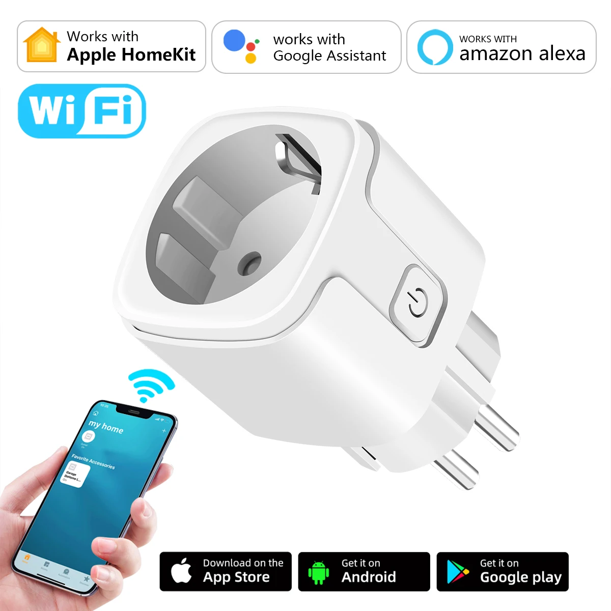 WiFi Smart Socket Work with Apple HomeKit Alexa Google Assistant 16A EU/US Intelligent Plug Remote Voice Control Power Outlet