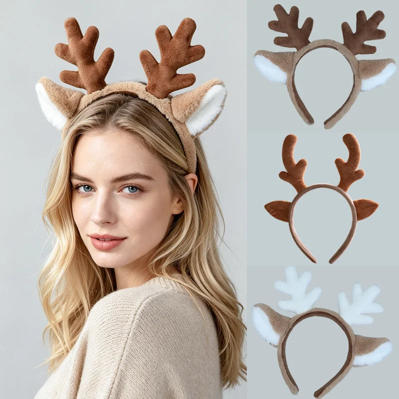 Reindeer Antlers Headband - 1/2/3PCS Christmas Plush Reindeer Antler Headband,