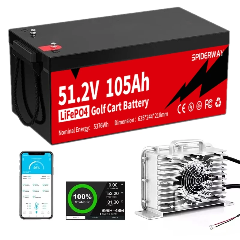 

Литиевая батарея LiFePO4 48 В (51,2 В) 105 Ач с быстрым зарядным устройством для гольф-кара Marine Solar