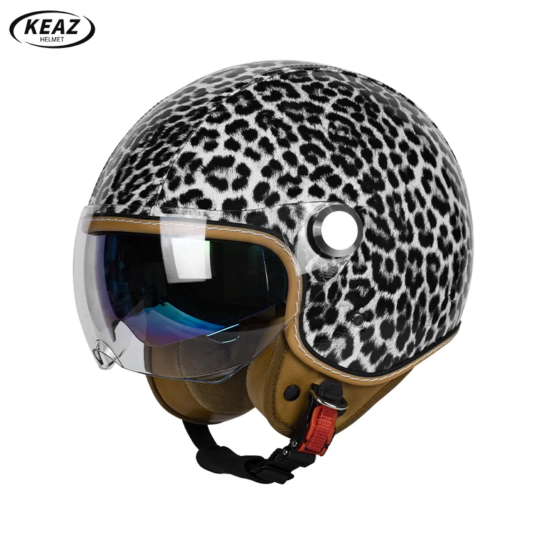 

Модный мотоциклетный шлем с открытым лицом в стиле ретро 3/4, классической круглой формы и яркими вариантами цвета, индивидуальный стиль