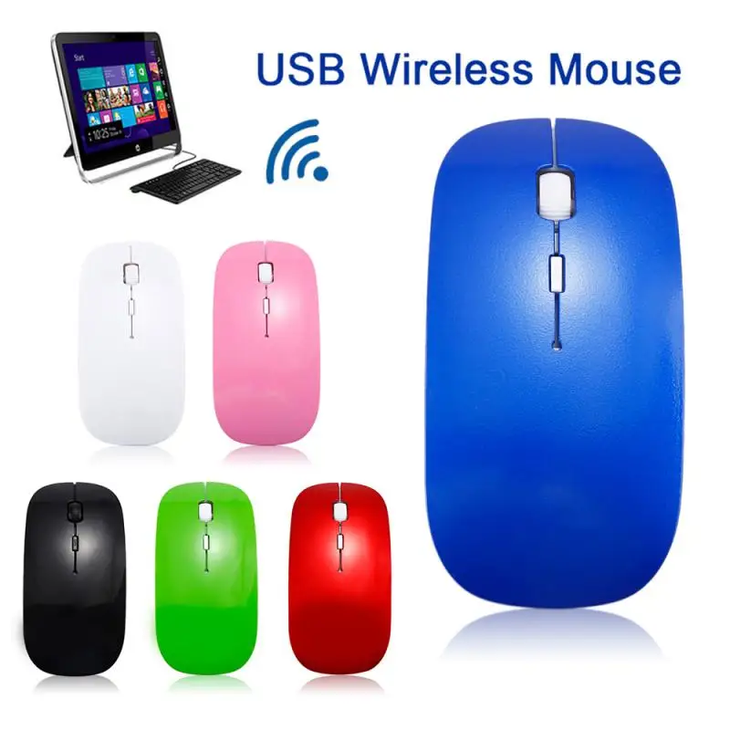 New 2.4GHz Wireless USB Mouse 1600DPI Computer Mice Ergonomically Design Ultra Slim Fashion Mouse White Black Green Red Blue