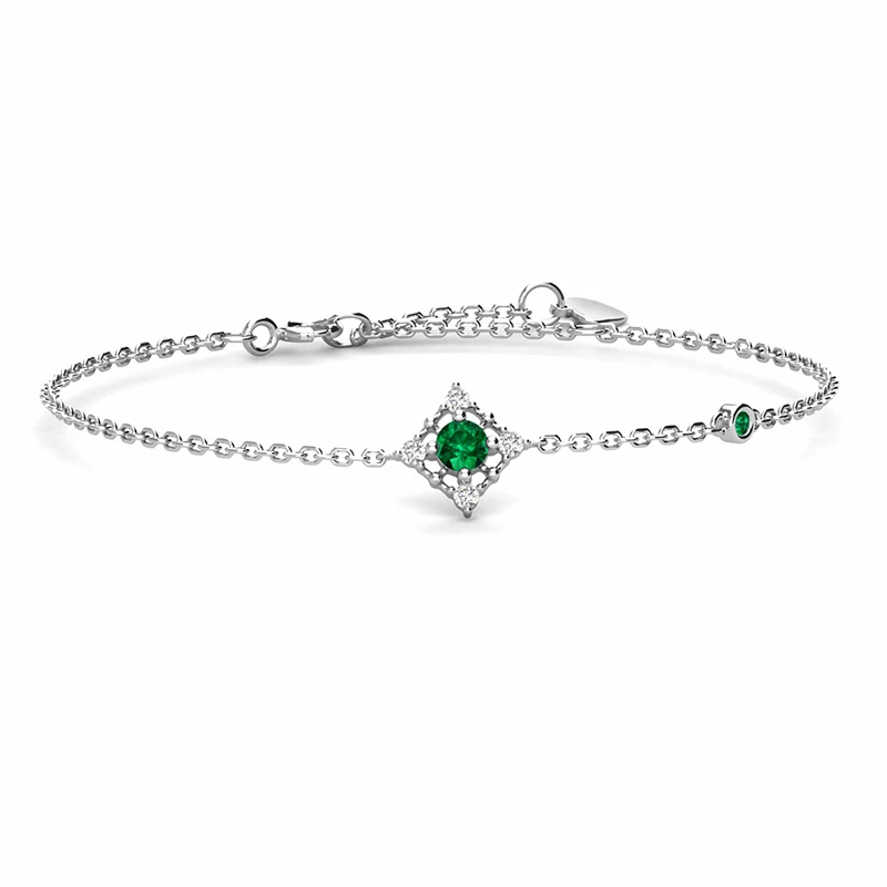 

S925 Silver Lab Grown Emerald Bracelet Women Ins Jewelry 14k Gold Plated 3.5mm Gemstone Geometric Charm Bracelet Birthday Gift