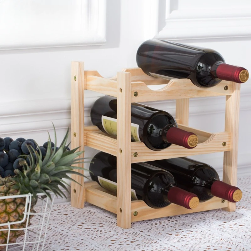 Solid Wood Wine Storage Bottle Holder Stand Grid Red Wine Cabinet Display Wooden Bottle Rack Decoration Household Display Rack