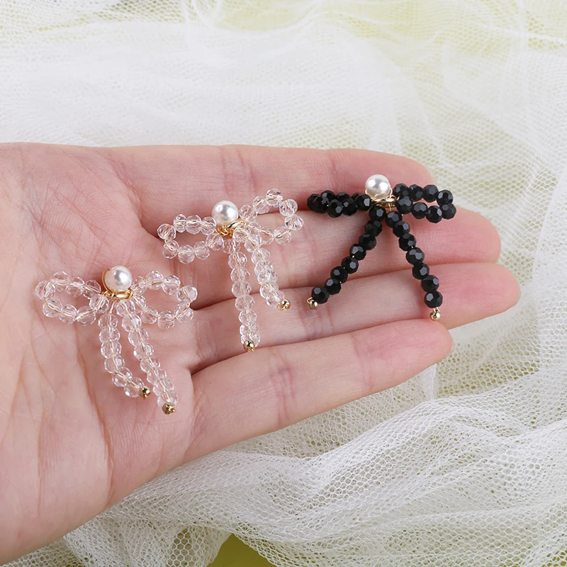 1pcs Crystal Beads Copper Wire Winding Line Pearl Bow Pendant Diy Handmade Ear Jewelry Necklace Accessories Keychain Charms