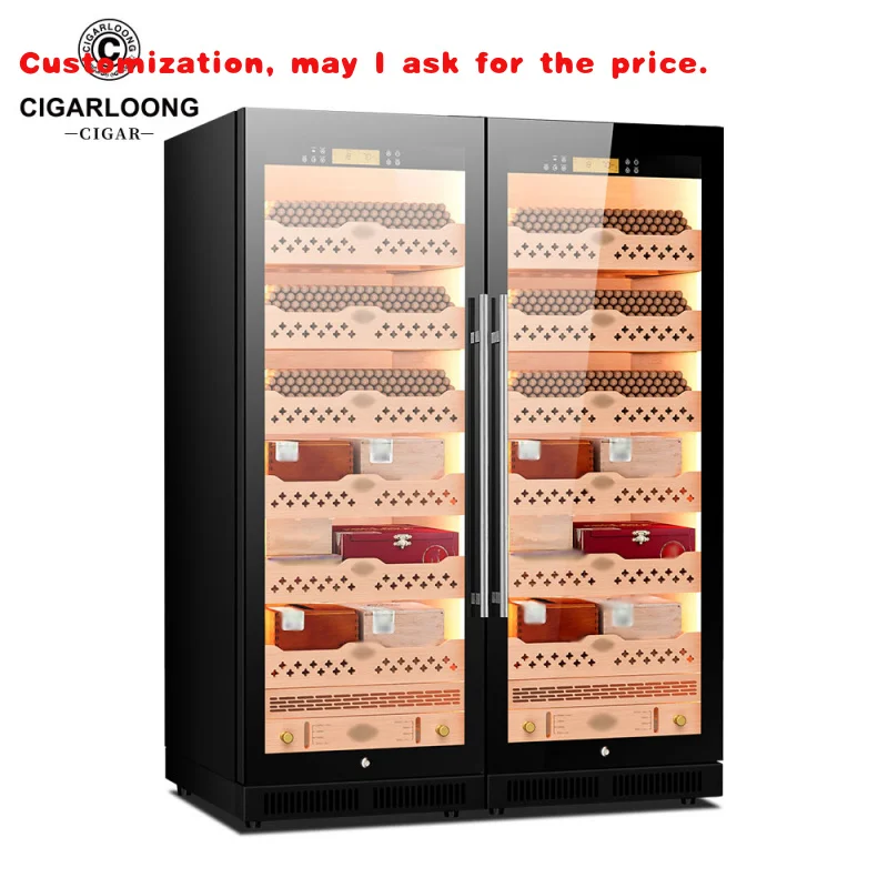 custom.120C1 Multi-function Display Cigar Humidor Cabinet Cigar Cooler Cedar Wood Double Door Cigar Cabinet Refrigerator 640L