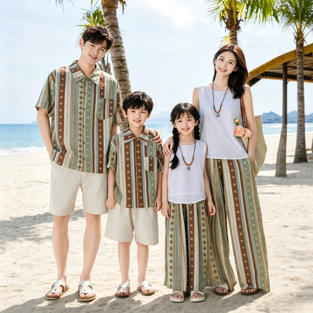 Family Vacation Look Matching 2 Piece Set for Couples Photoshoot Mother and Daughter Beach Clothes Father Son Shirts Outfits