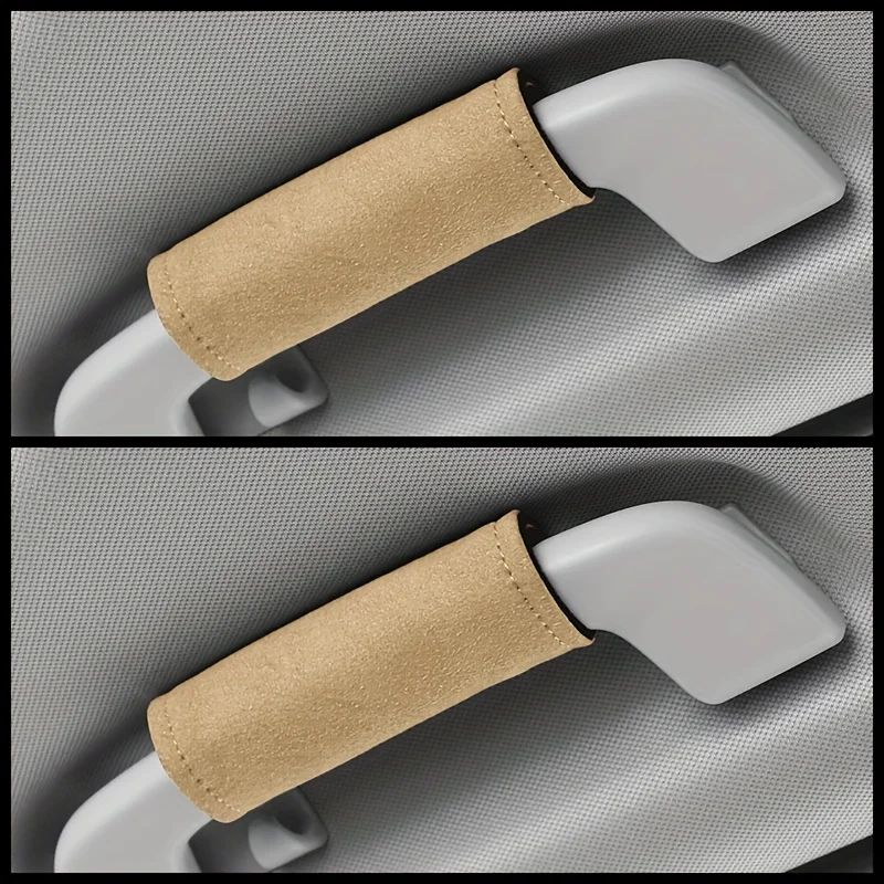 2pcs Universal Car Handle Flap Faux Leather Protective Cover Car Roof Handle Rest Handle Cover