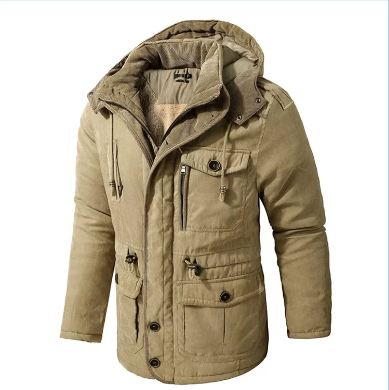 Winter lamb wool cotton coat with thickened fleece hooded men's cotton jacket