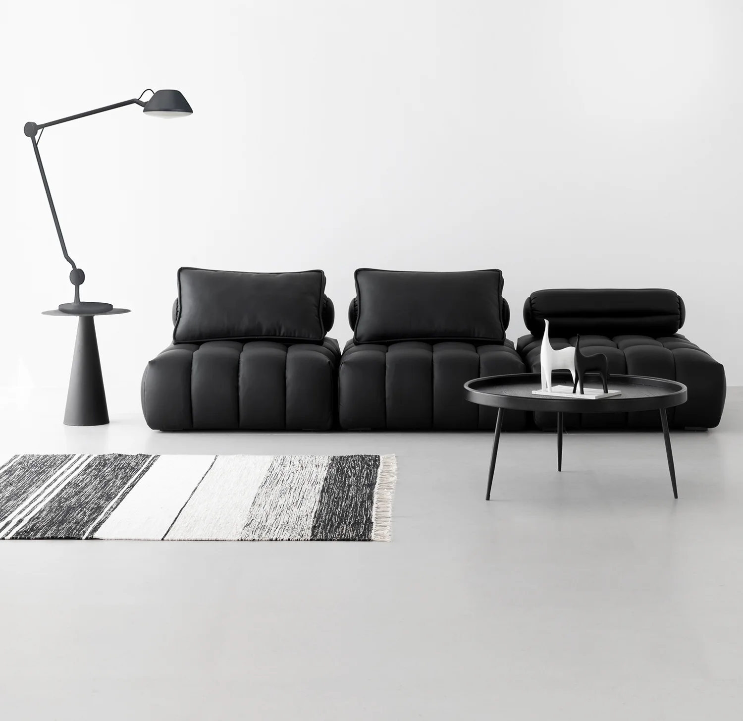 Nordic leather module sofa black small apartment combination design Italian tofu block cream wind ancient sofa