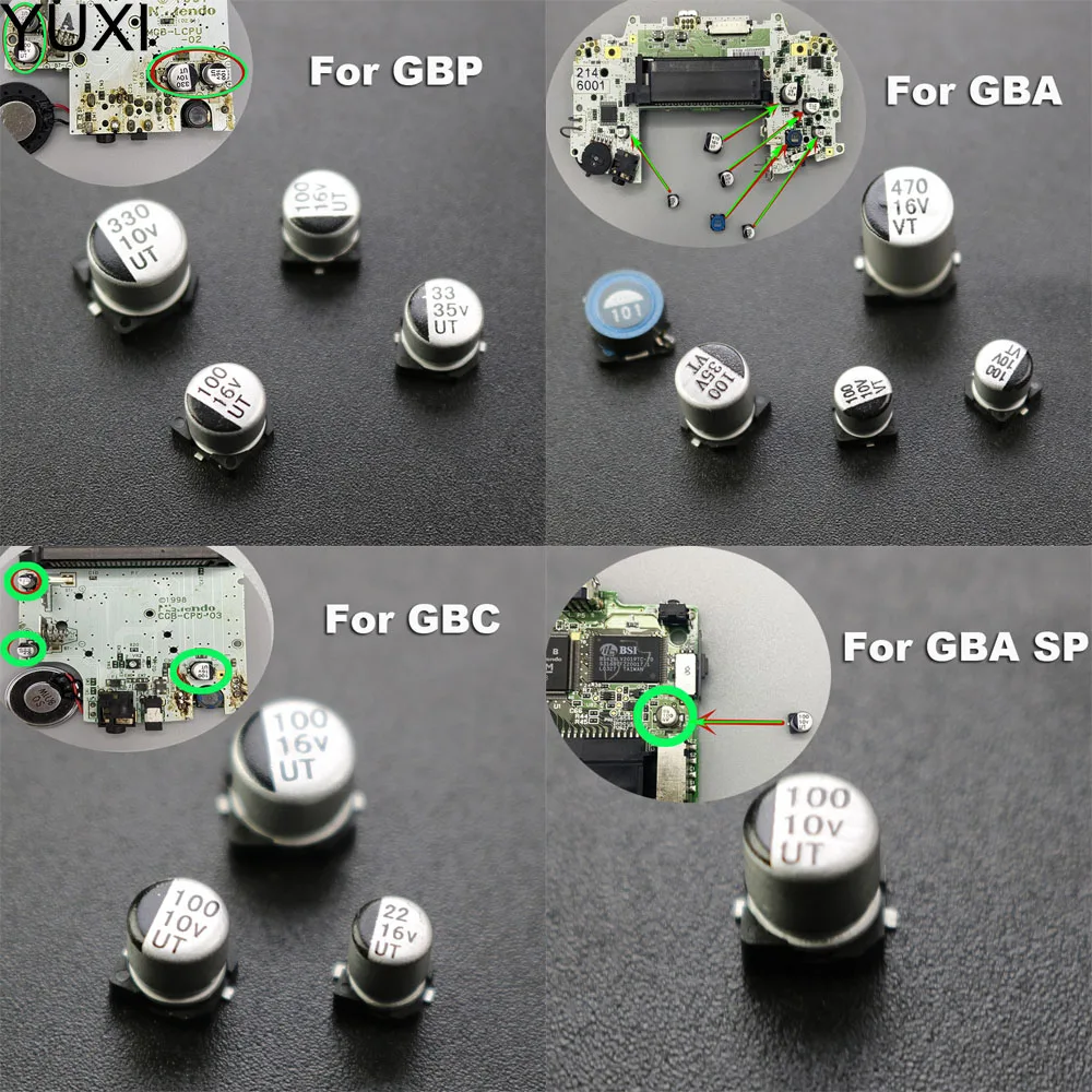 YUXI 1Set Mainboard Capacitor For GBA GBP GBC for Gameboy Pock et For GBA GBC GBP GBA SP Color Motherboard Repair Replacement