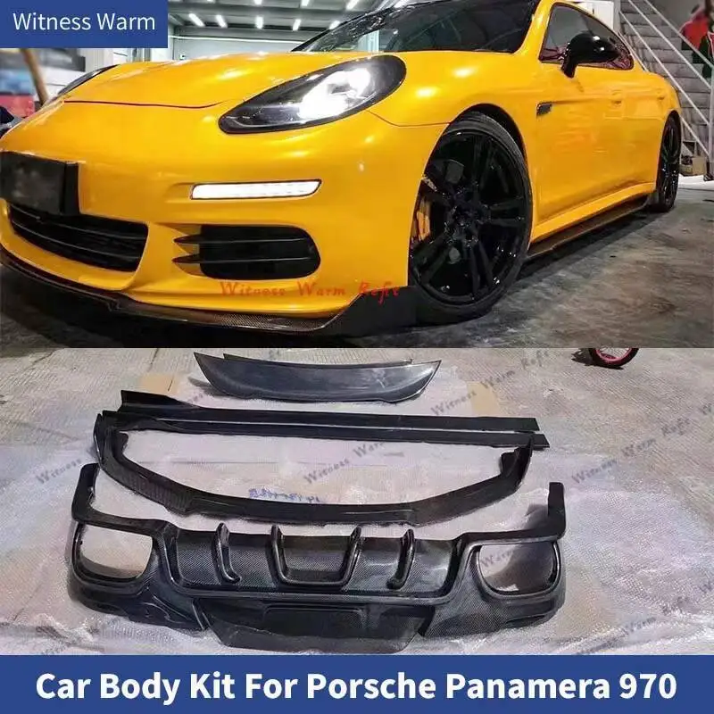 ألياف الكربون الحقيقية الجبهة شفة ممتصة للصدمات الخلفية الناشر سيارة الجانب تنورة المفسد لبورشه باناميرا 970 2014 2015 2016 طقم الجسم