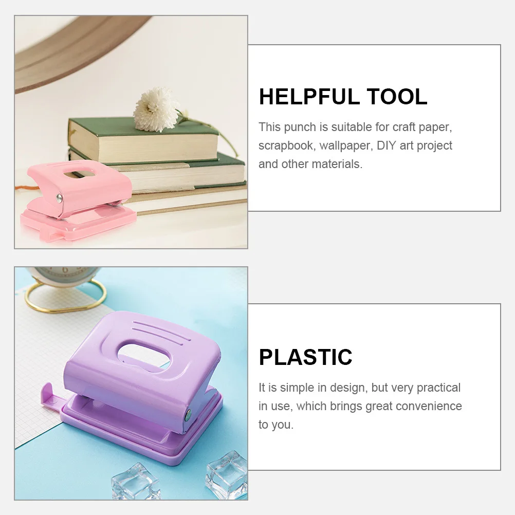 2Pcs Compact Hole Puncher for Paper Sheets Lightweight 2-Hole Punch Tool Ideal for School Office DIY Art Projects