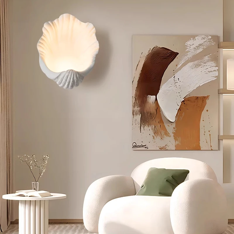 

French Retro Resin Shell Shaped Wall Lamp Bedroom Headboard Restaurant Living Room Sofa Background Wall Decoration Wall Light
