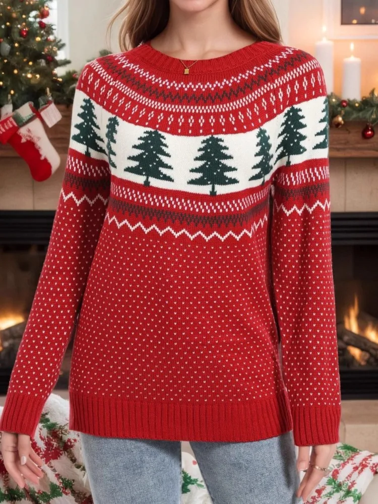 

Christmas Knit Sweater For Women Fashion Long Sleeve O Neck Pullovers Tops Lady Casual Holiday Party Women's Clothing Winter New