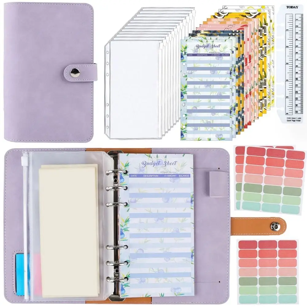 PU A6 Soft Budget Binder Planner Colorful 6 Hole Binder Pockets A6 Handbook Storage Bag Savings Money