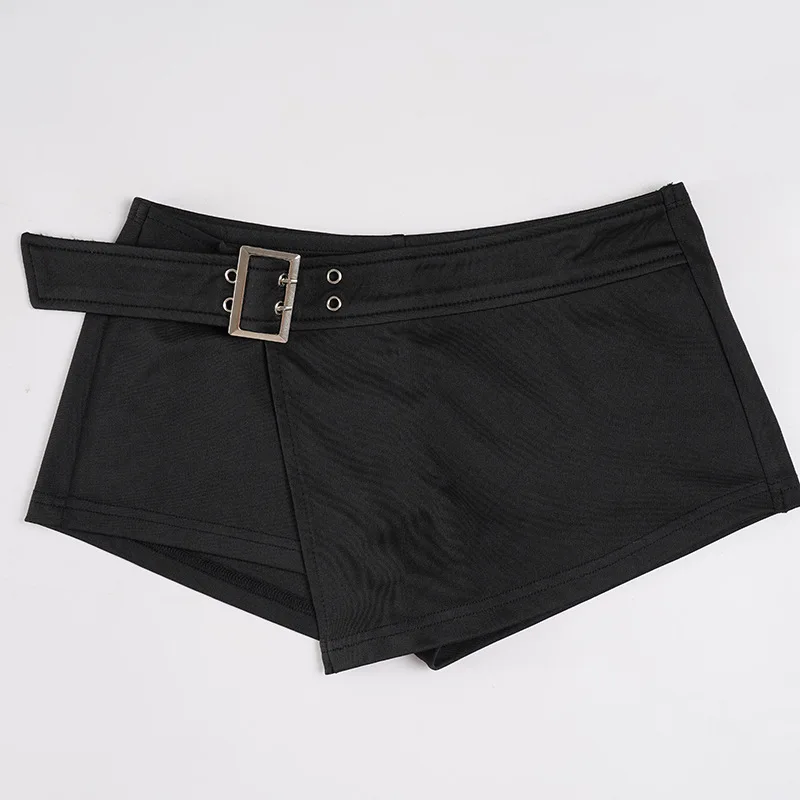 

Women's Sexy Culottes Metal Buckle Belt Low Waist Irregular Short Hot Pants Y2k Shorts